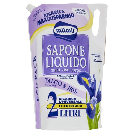 milmil Sapone Liquido Talco & Iris Ricarica Universale Ecologica 2 Litri